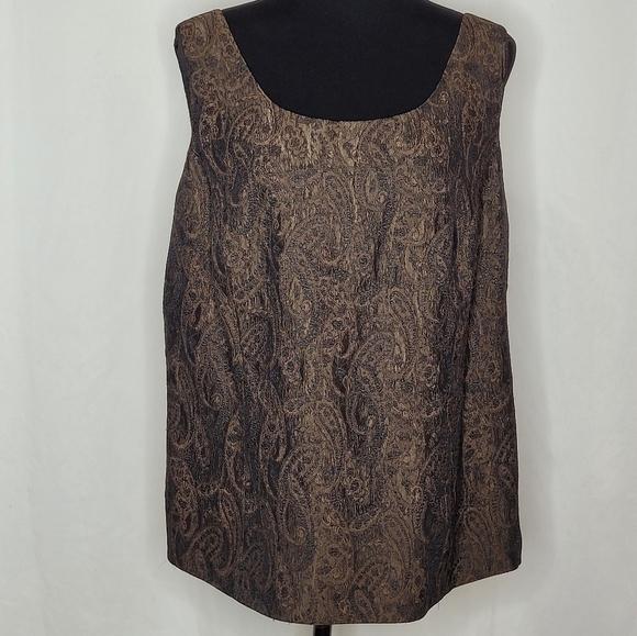 Nipon Boutique Brown/Black 2 Pc. Paisley-Jacquered Topper w/ Tank Top - Size 16W - Picture 7 of 13